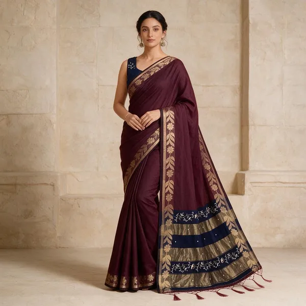 Maroon_Cotton_Silk_Traditional_Saree_For_Women
