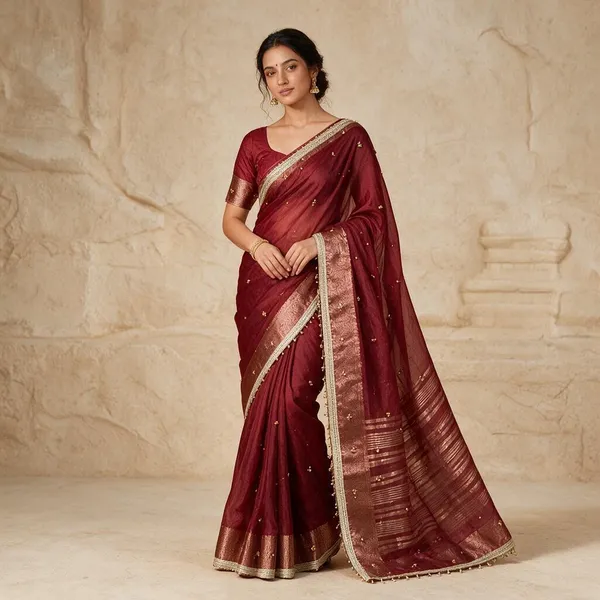 Maroon_Tissue_Silk_Woven_Saree_For_Women