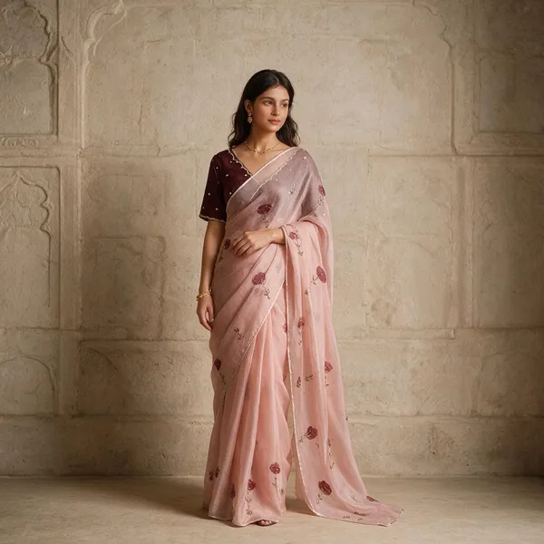Maroon_Organza_Embroidered_Saree_For_Women
