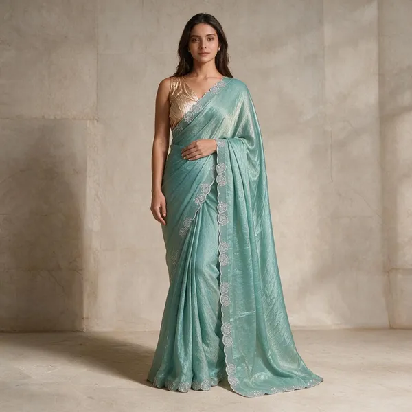 Mint_Green_Space_Silk_Embellished_Saree_For_Women