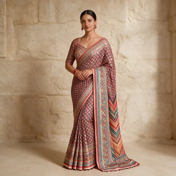 Multicolor_Roman_Silk_Printed_Saree_For_Women