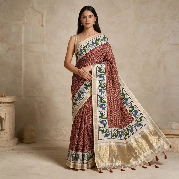Multicolor_Zari_Weaving_Tussar_Silk_Woven_Saree_For_Women