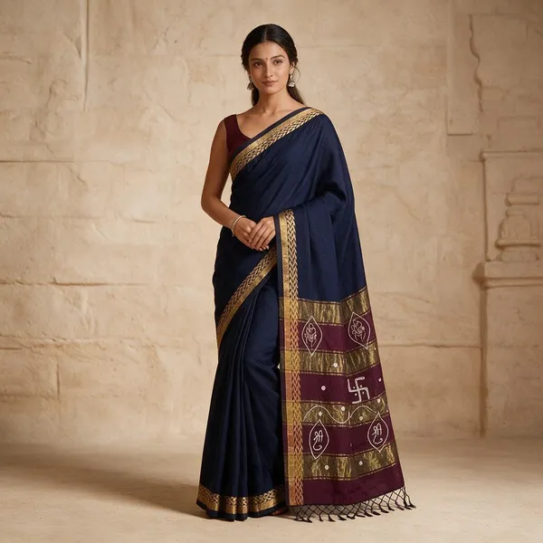 Navy_Blue_Cotton_Silk_Traditional_Saree_For_Women