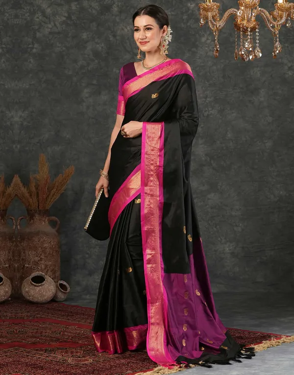 Ruby_Red_Lichi_Silk_Woven_Traditional_Saree_For_Women