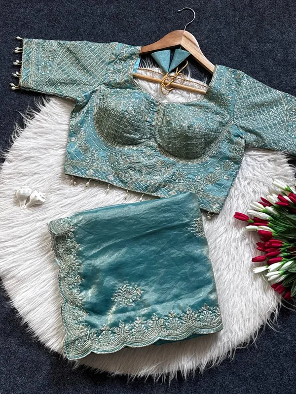 Teal_Satin_Silk_Embroidered_Saree_For_Women