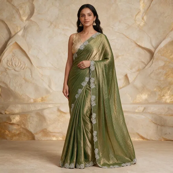 Olive_Green_Space_Silk_Embellished_Saree_For_Women
