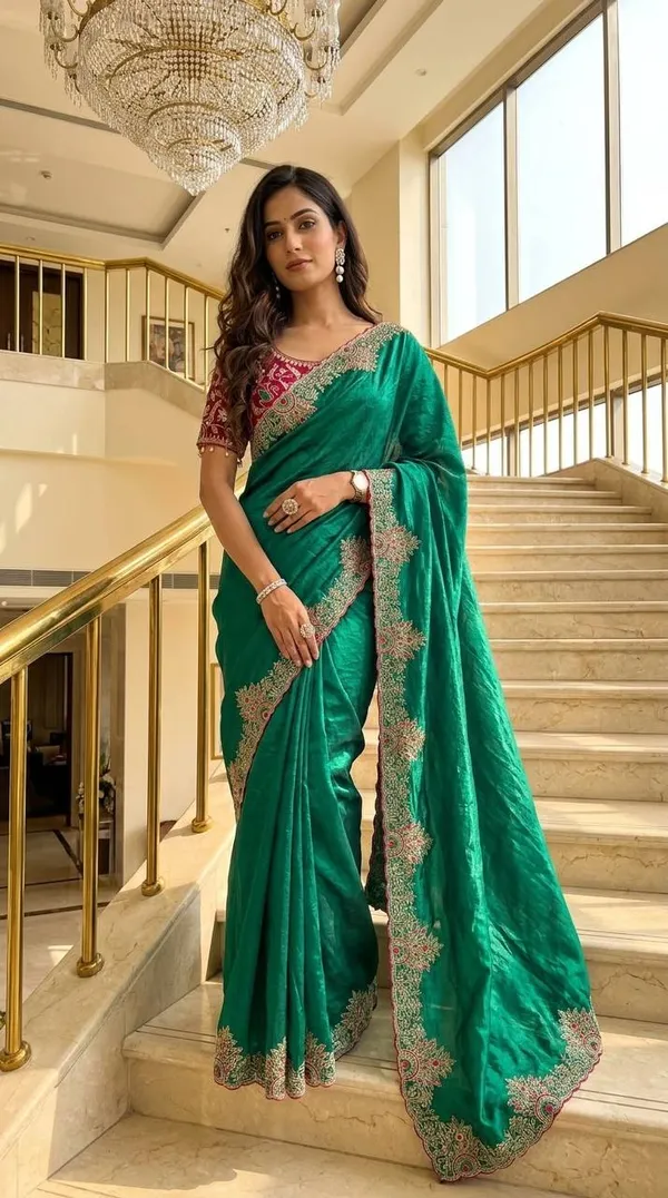 Green_Satin_Silk_Embroidered_Saree_For_Women