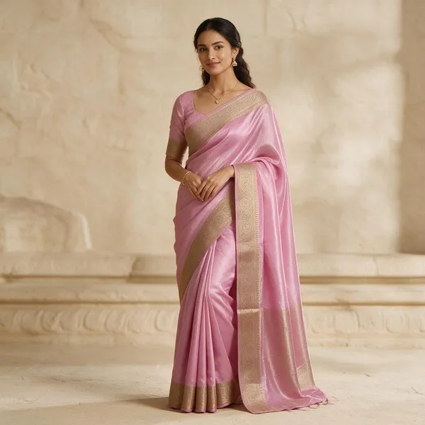 Pink_Soft_Shine_Space_Silk_Zari_Border_Saree_For_Women
