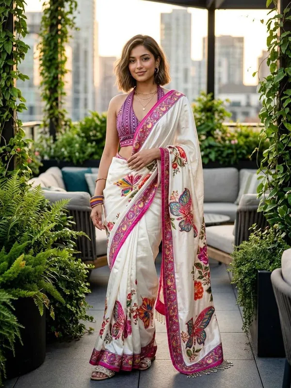 White_Modal_Crepe_Silk_Floral_Printed_Saree_For_Women