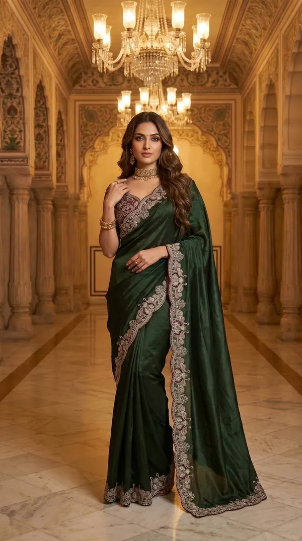 Dark_Green_Satin_Silk_Embroidered_Saree_For_Women