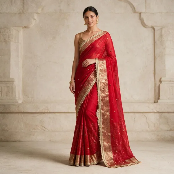 Red_Soft_Tissue_Silk_Embellished_Saree_For_Women