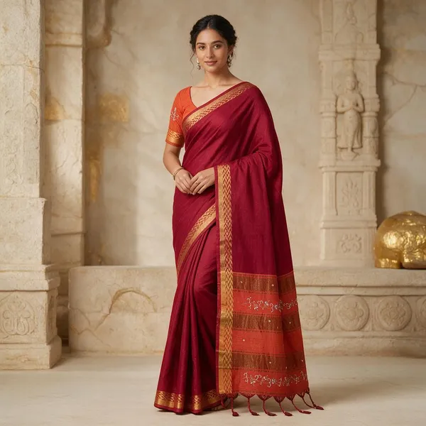 Red_Cotton_Silk_Traditional_Saree_For_Women