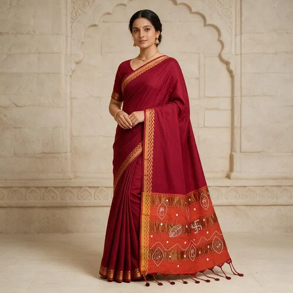 Red_Cotton_Silk_Printed_Saree_For_Women
