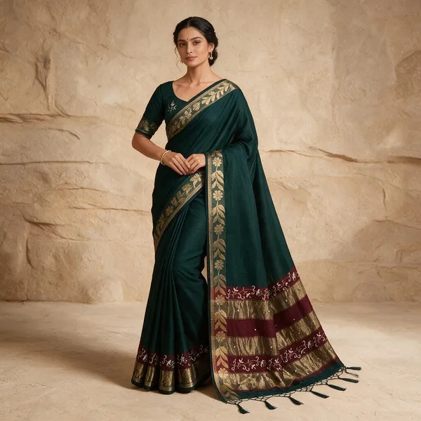 Teal_Cotton_Silk_Woven_Saree_For_Women