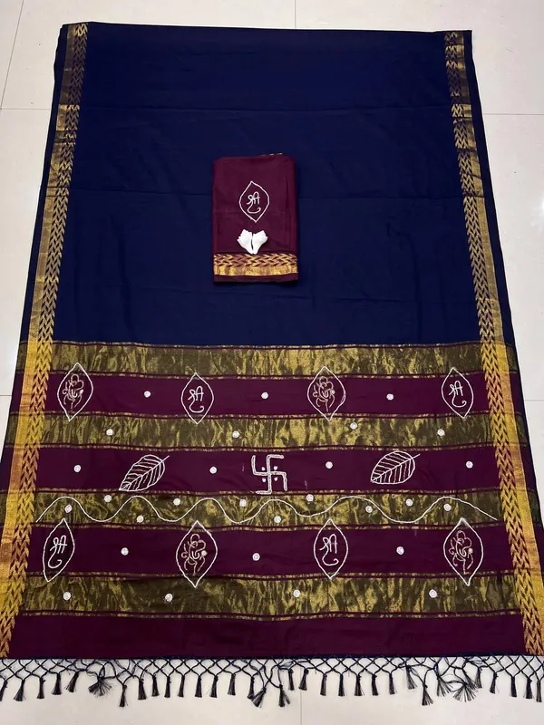 Navy_Blue_Cotton_Silk_Traditional_Saree_For_Women