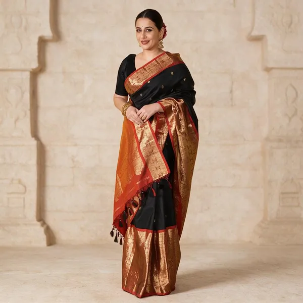 Red_&_Black_Lichi_Silk_Woven_Traditional_Saree_For_Women