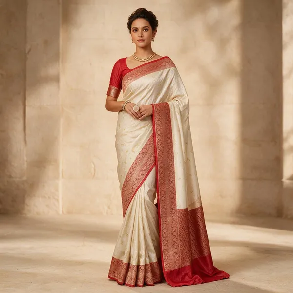 Red_&_Cream_Lichi_Silk_Printed_Ethnic_Saree_For_Women
