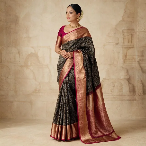 Black_Lichi_Silk_Woven_Traditional_Saree_For_Women