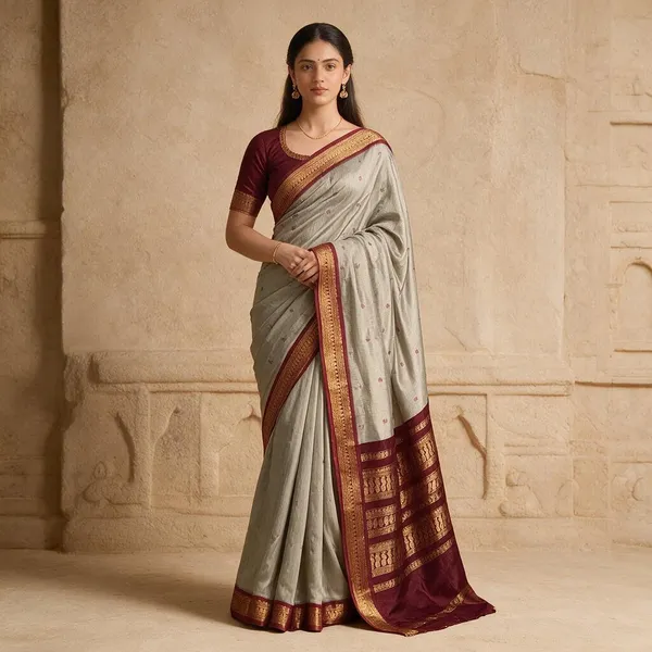 Grey_Lichi_Silk_Woven_Saree_For_Women