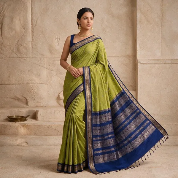 Lime_Green_Lichi_Silk_Woven_Traditional_Saree_For_Women