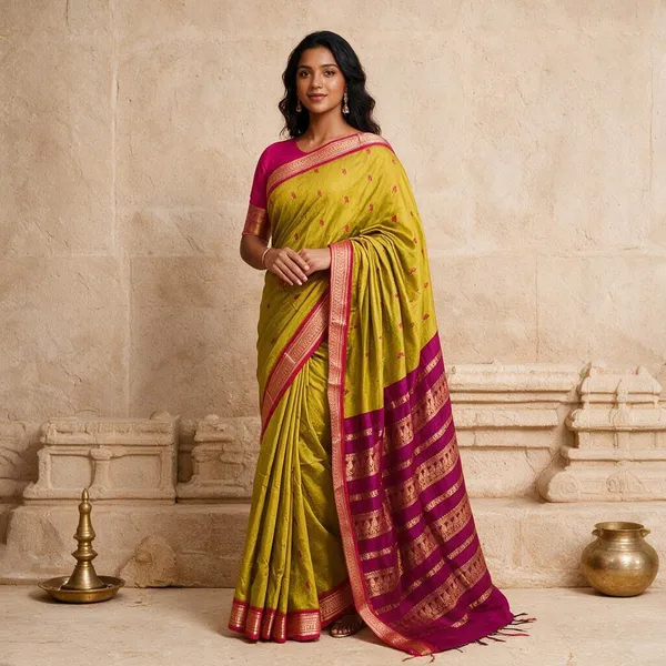 Mustard_Lichi_Silk_Woven_Traditional_Saree_For_Women