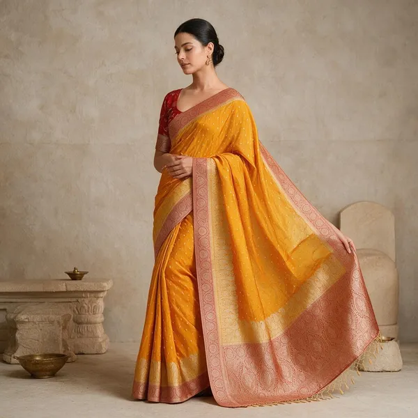 Orange_Lichi_Silk_Woven_Traditional_Saree_For_Women