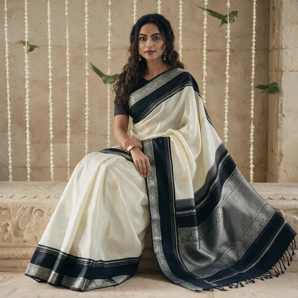 Cream_Lichi_Silk_Printed_Saree_For_Women