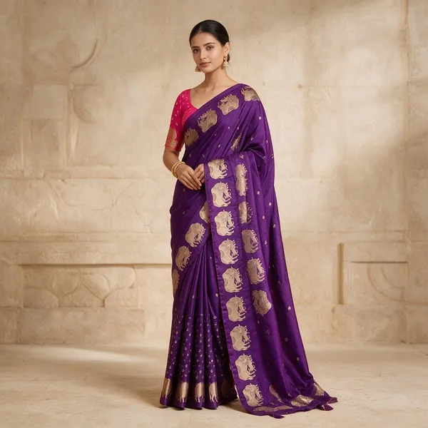 Purple_Lichi_Silk_Elephant_Motif_Printed_Saree_For_Women