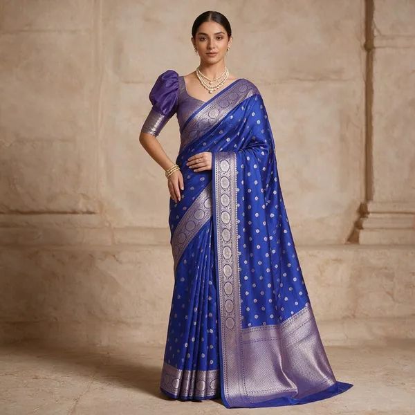 Blue_Lichi_Silk_Brocade_Traditional_Saree_For_Women