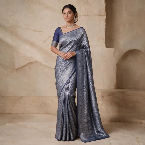 Blue_Lichi_Silk_Printed_Saree_For_Women