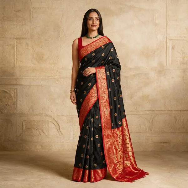 Red_&_Black_Lichi_Silk_Woven_Traditional_Saree_For_Women