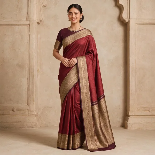 Maroon_Lichi_Silk_Woven_Traditional_Saree_For_Women