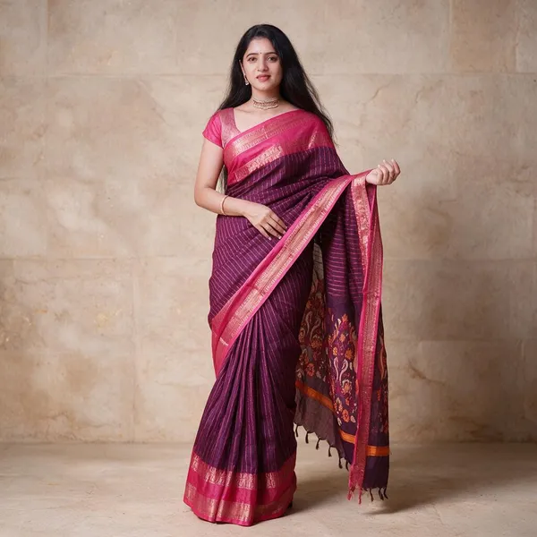 Dark_Pink_Lichi_Silk_Printed_Saree_For_Women