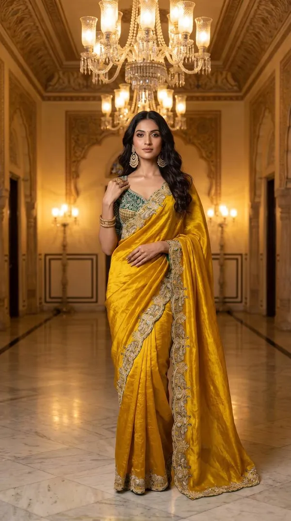 Yellow_Embroidered_Saree_With_Blouse_For_Women