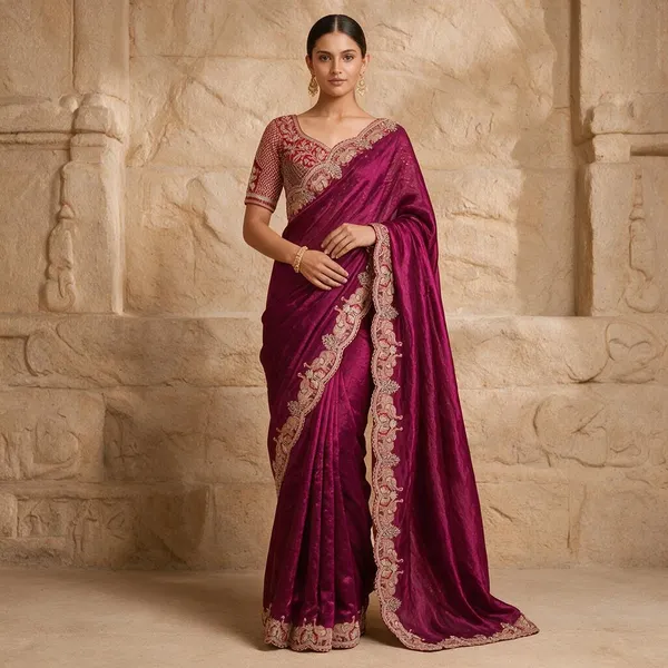 Wine_Satin_Silk_Embroidered_Saree_For_Women