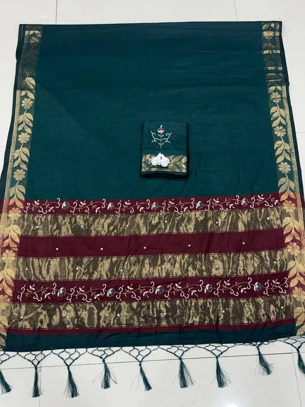Teal_Cotton_Silk_Woven_Saree_For_Women