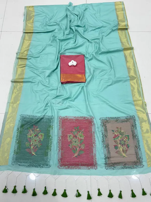Turquoise_Handloom_Cotton_Printed_Saree_For_Women