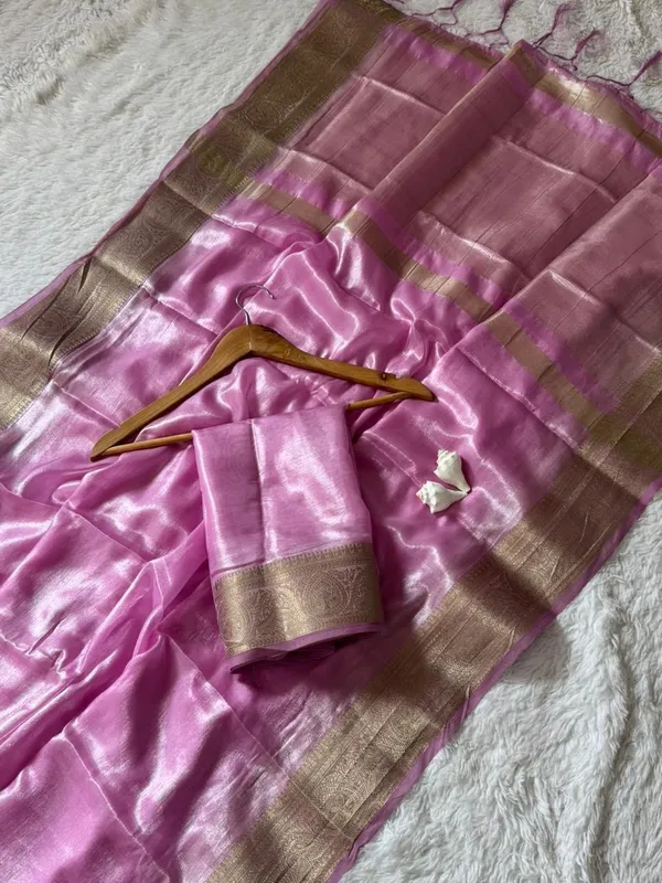 Pink_Soft_Shine_Space_Silk_Zari_Border_Saree_For_Women