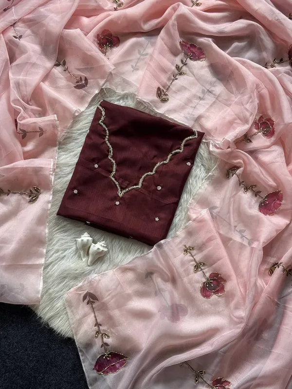Maroon_Organza_Embroidered_Saree_For_Women
