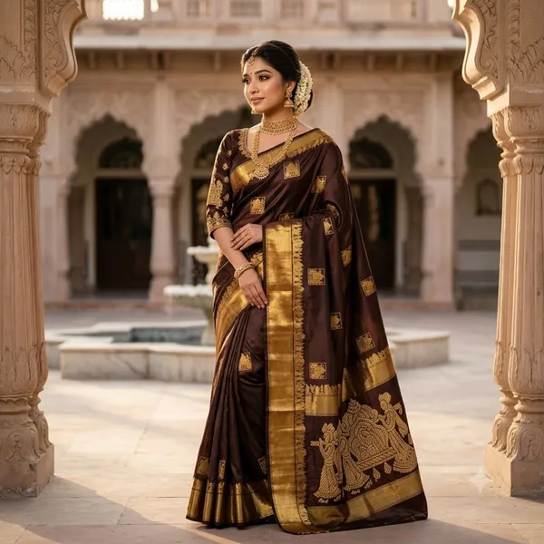 Brown_Banarasi_Soft_Silk_Woven_Traditional_Saree_For_Women