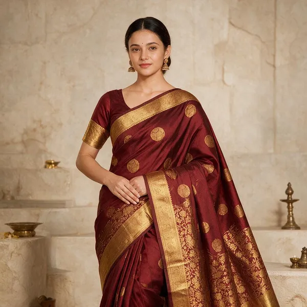 Maroon_Banarasi_Soft_Silk_Woven_Brocade_Saree_For_Women