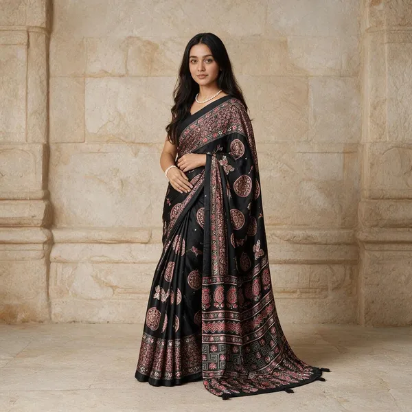Black_Satin_Silk_Printed_Saree_For_Women