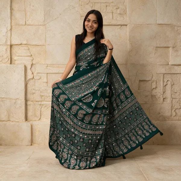 Green_Satin_Silk_Printed_Saree_For_Women
