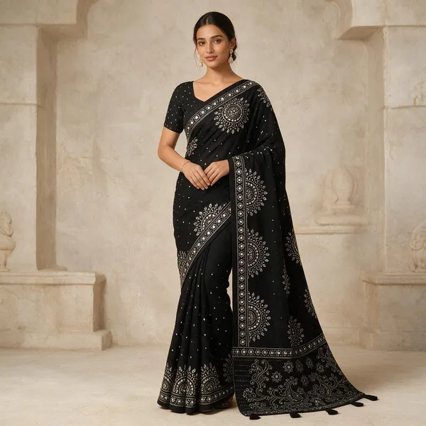 Black_Satin_Silk_Printed_Saree_For_Women