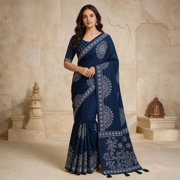 Navy_Blue_Satin_Silk_Printed_Saree_For_Women