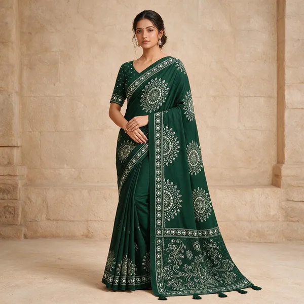 Green_Satin_Silk_Printed_Saree_For_Women