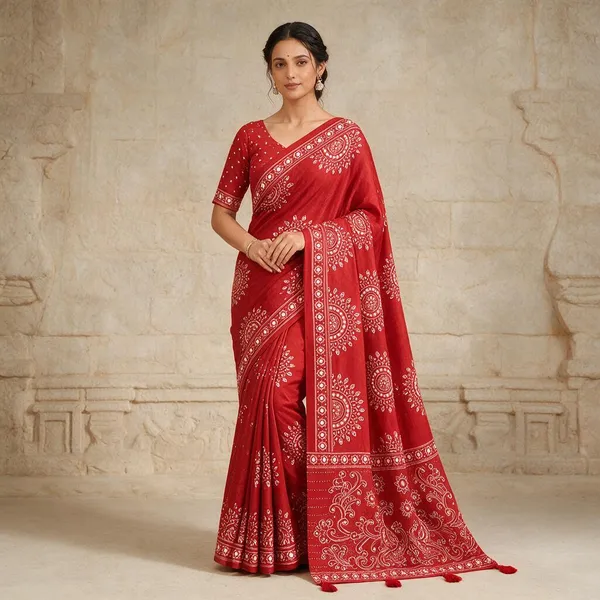 Red_Satin_Silk_Printed_Saree_For_Women