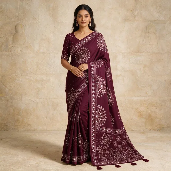 Maroon_Satin_Silk_Printed_Tassel_Saree_For_Women