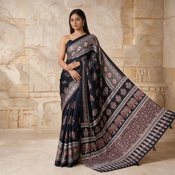 Black_Satin_Silk_Printed_Saree_For_Women