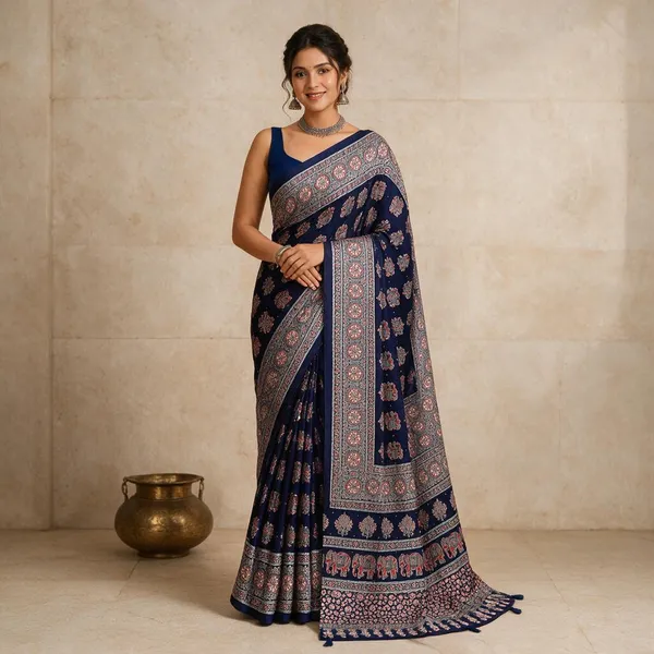 Navy_Blue_Satin_Silk_Printed_Saree_For_Women